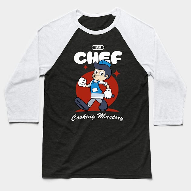 Retro Chef Cartoon Baseball T-Shirt by Harrisaputra